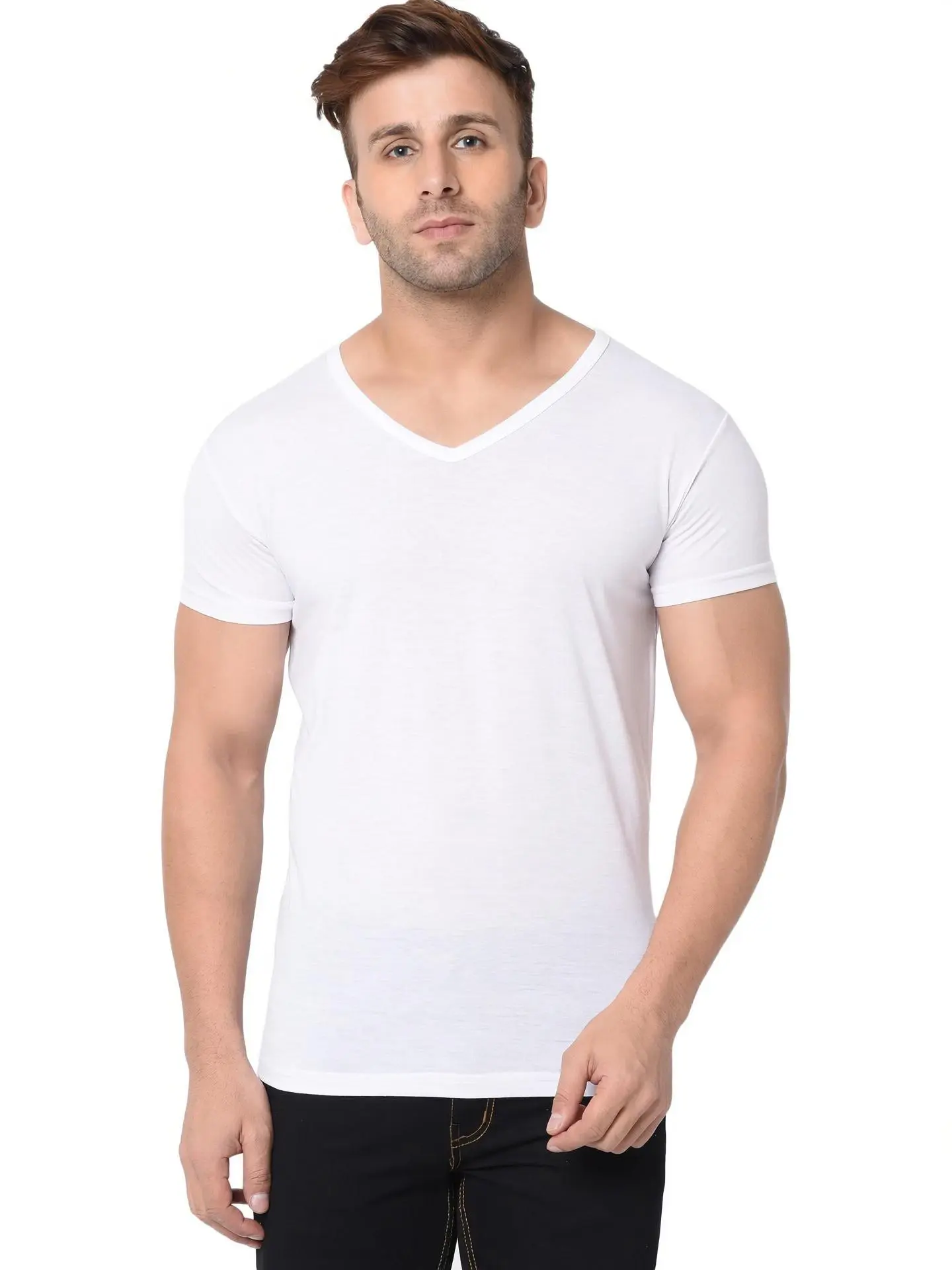 White V-Neck Men's T-Shirt
